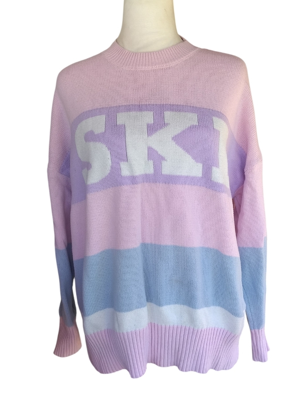 Sincerely Jules Adorable Pastel "Ski" Chunky Knit Cotton Sweater Size Medium